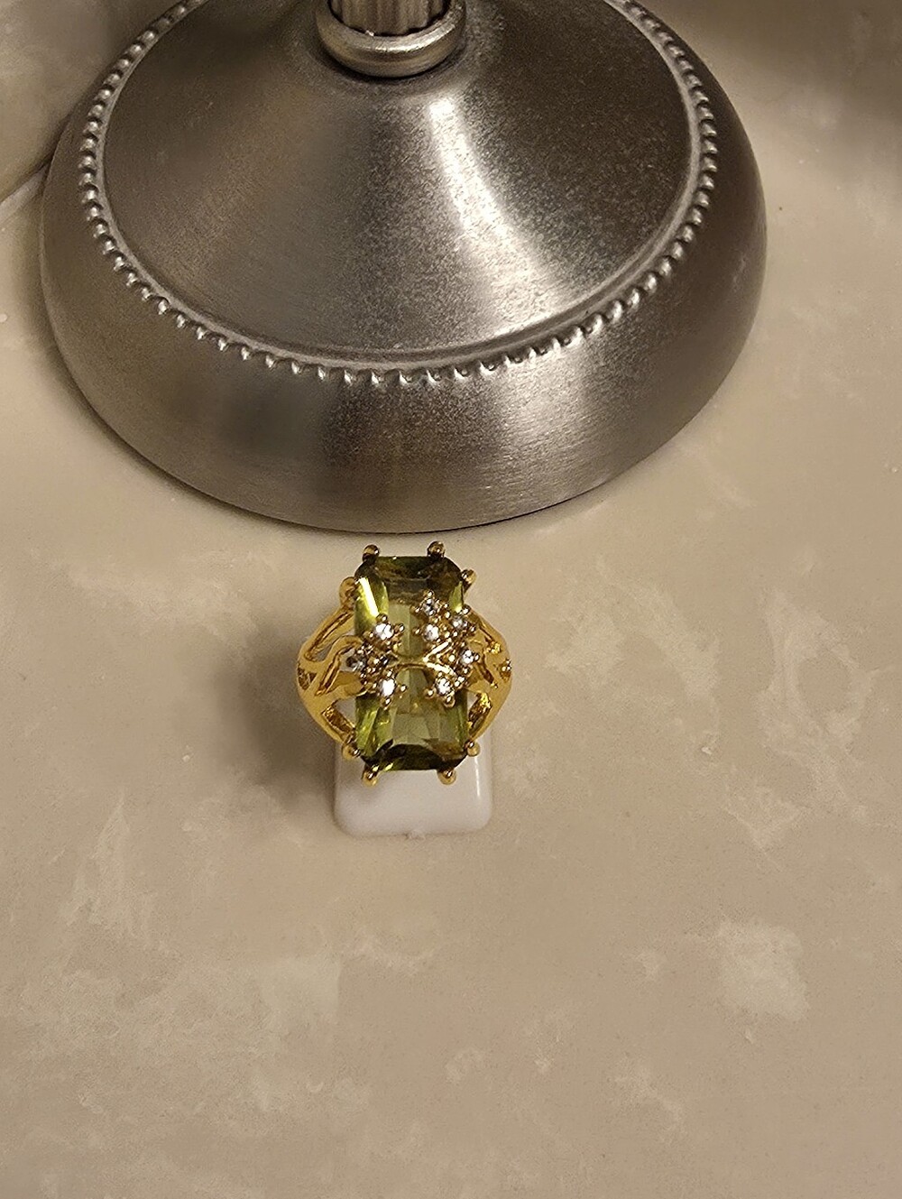 Gold CZ and Peridot Statement Ring Size 9